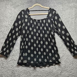 Old Navy Womens Black Blouse Size Medium Square Neck Longsleeve Casual